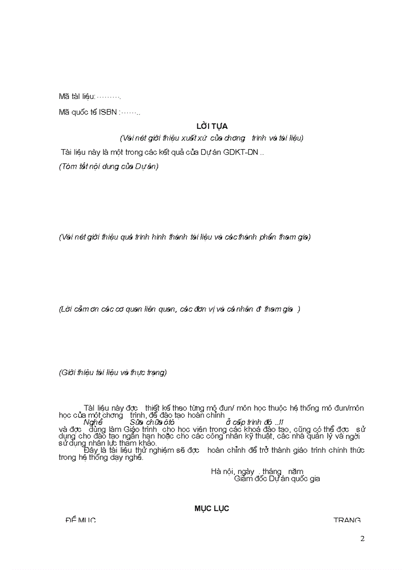 image for page Tài liệu SỬA CHỮA VÀ BẢO DƯỠNG CẦU CHỦ ĐỘNG trình độ lành nghề sữa chữa ô tô