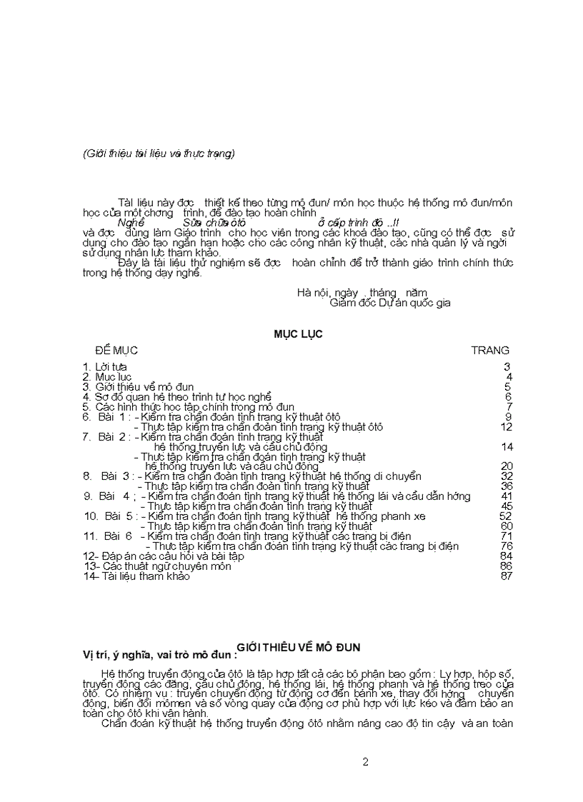 image for page Tài liệu chuẩn đoán hệ thông truyền động trình độ lành nghề sữa chữa ô tô