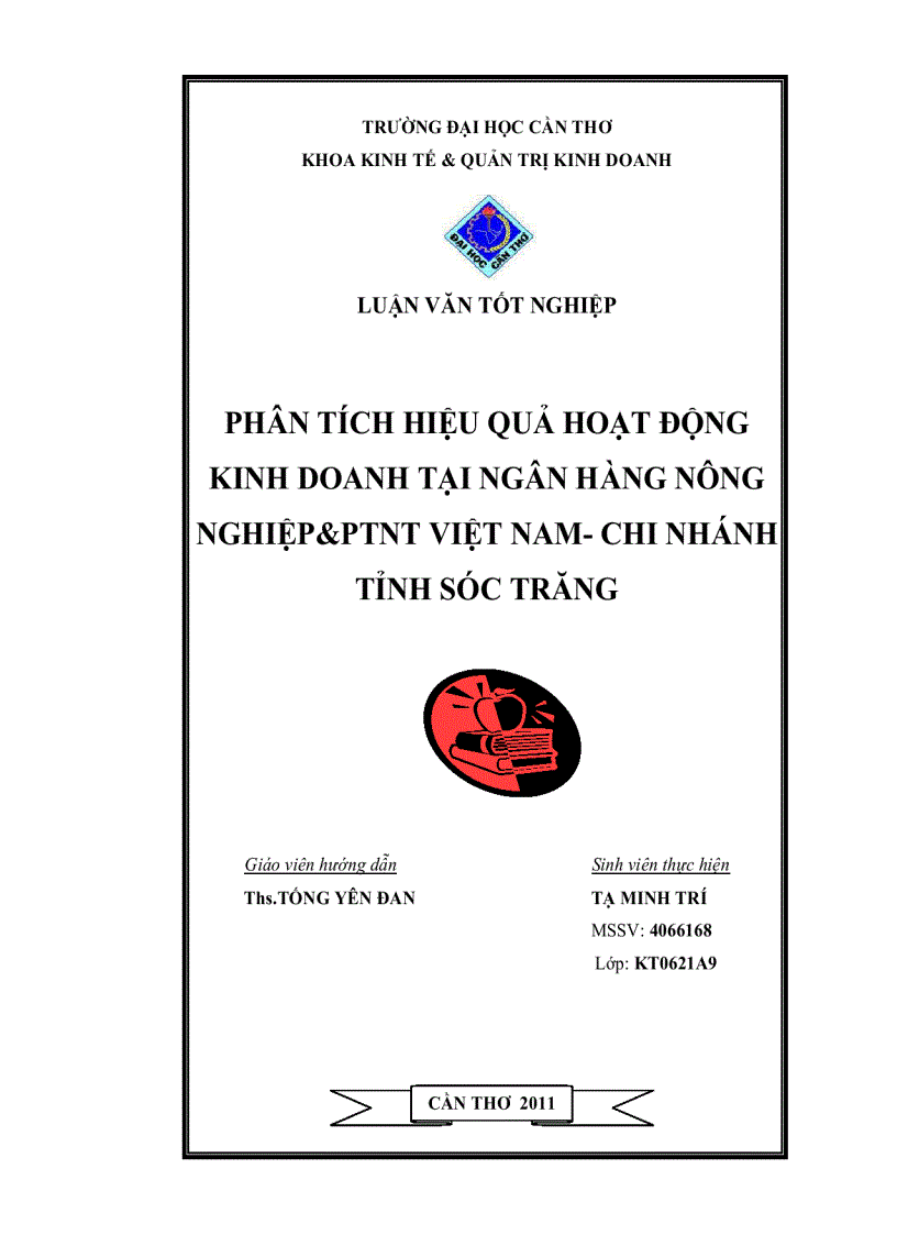 Phân tích hiệu quả hoạt động kinh doanh tại ngân hàng nông nghiệp ptnt việt nam chi nhánh tỉnh sóc trăng