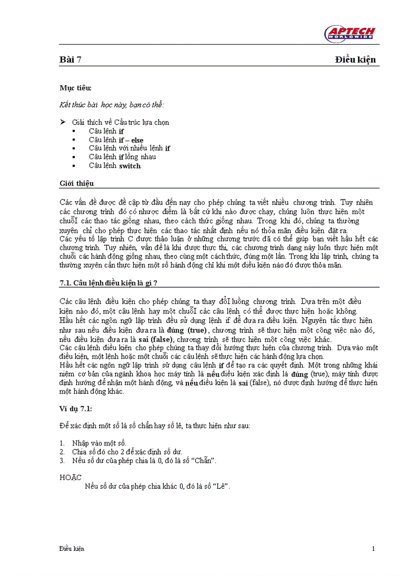 image for page Các câu lệnh lựa chọn