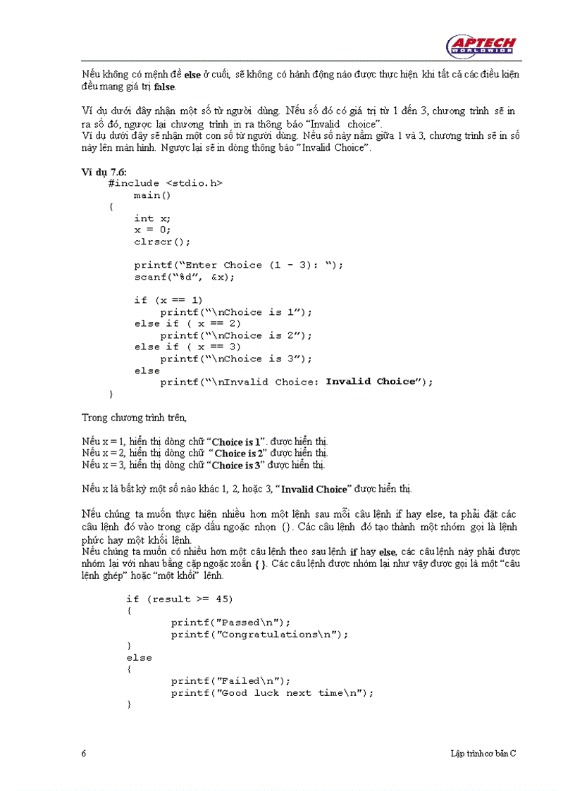 image for page Các câu lệnh lựa chọn