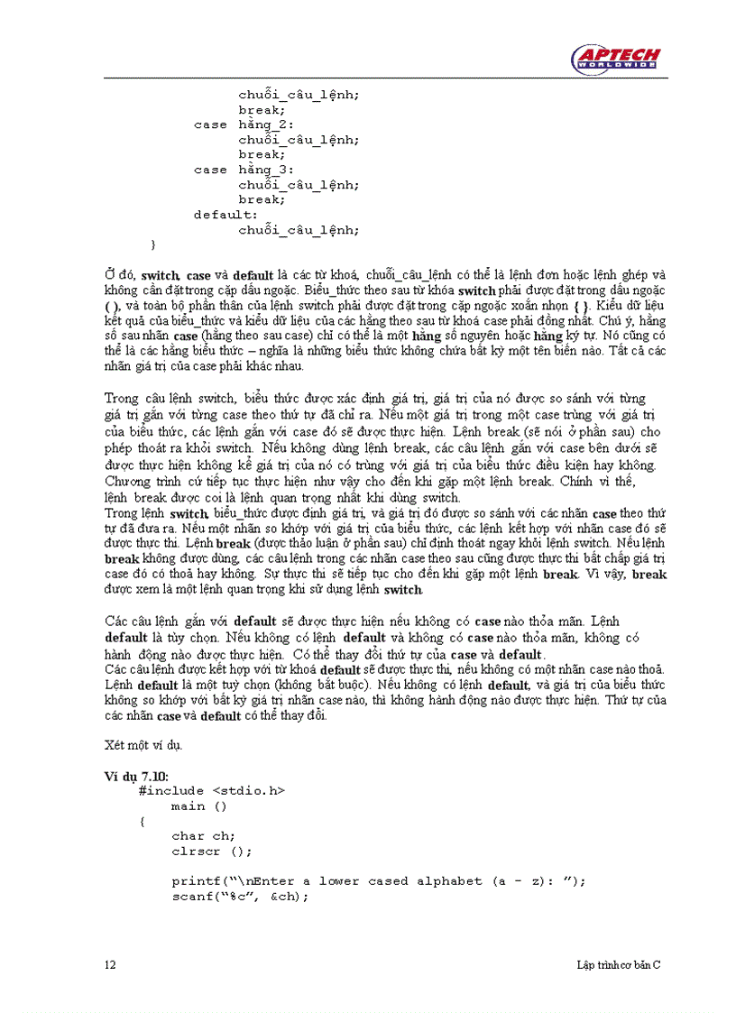 image for page Các câu lệnh lựa chọn