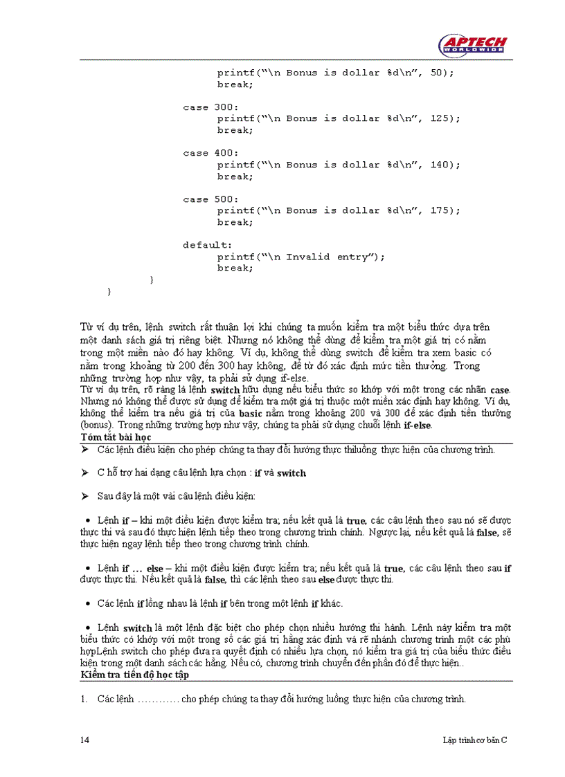 image for page Các câu lệnh lựa chọn