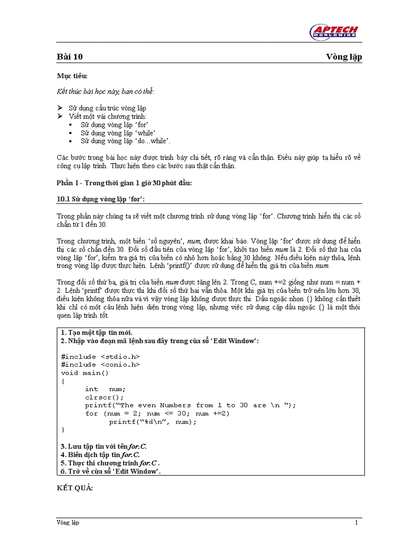 image for page Sử dụng vòng lặp for