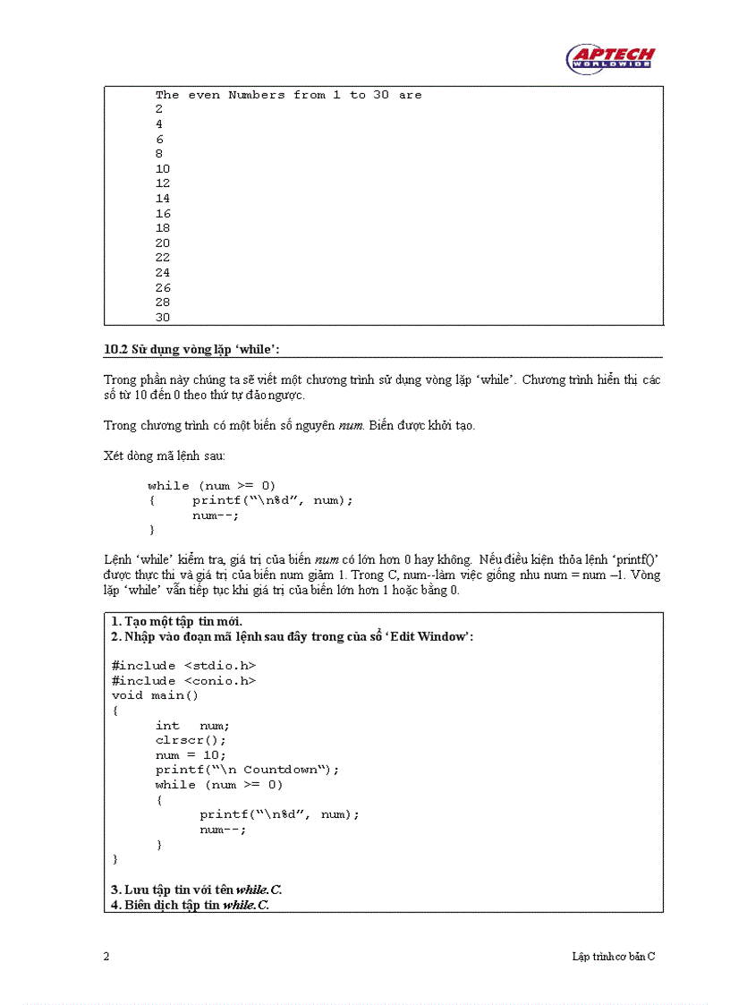 image for page Sử dụng vòng lặp for