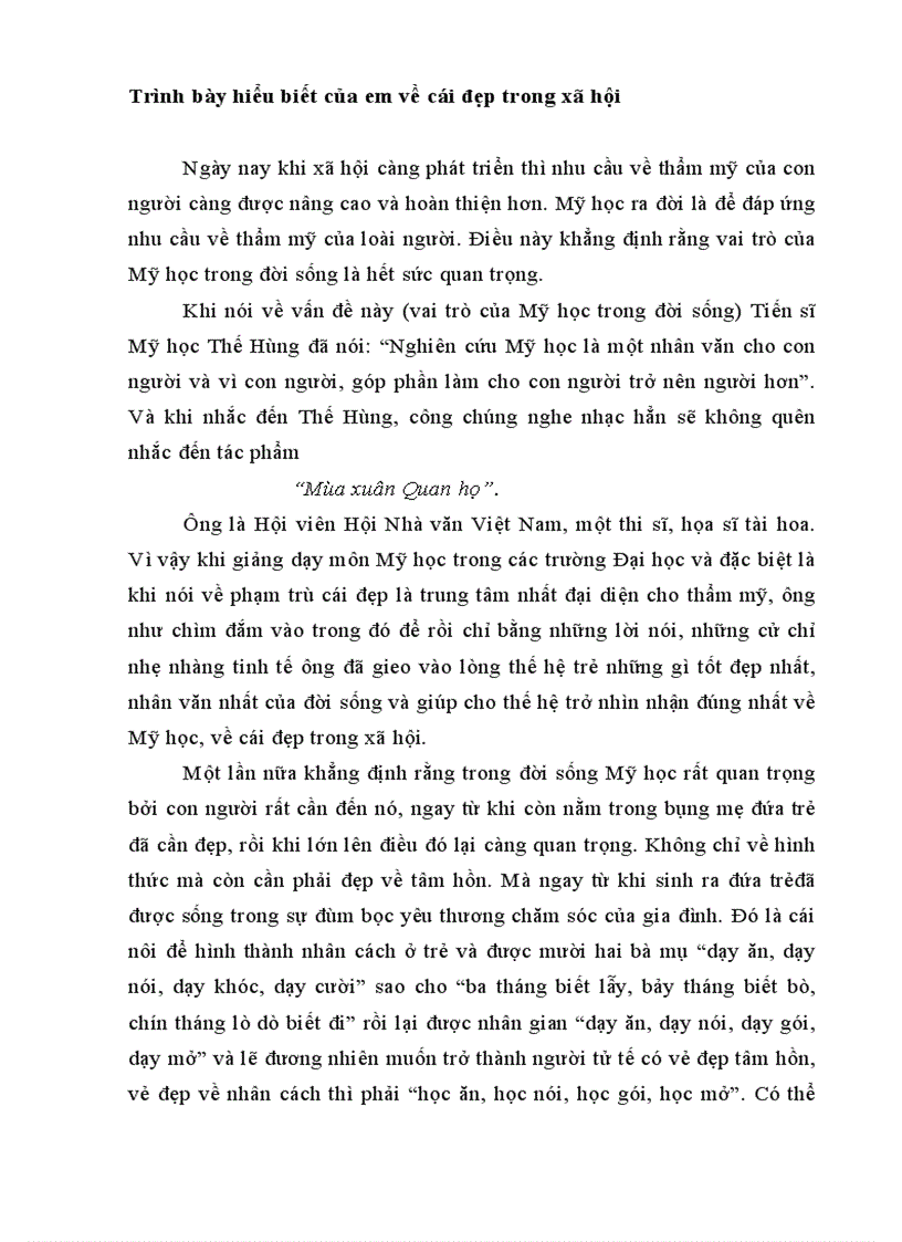 image for page Trình bày hiểu biết của em về cái đẹp trong xã hội