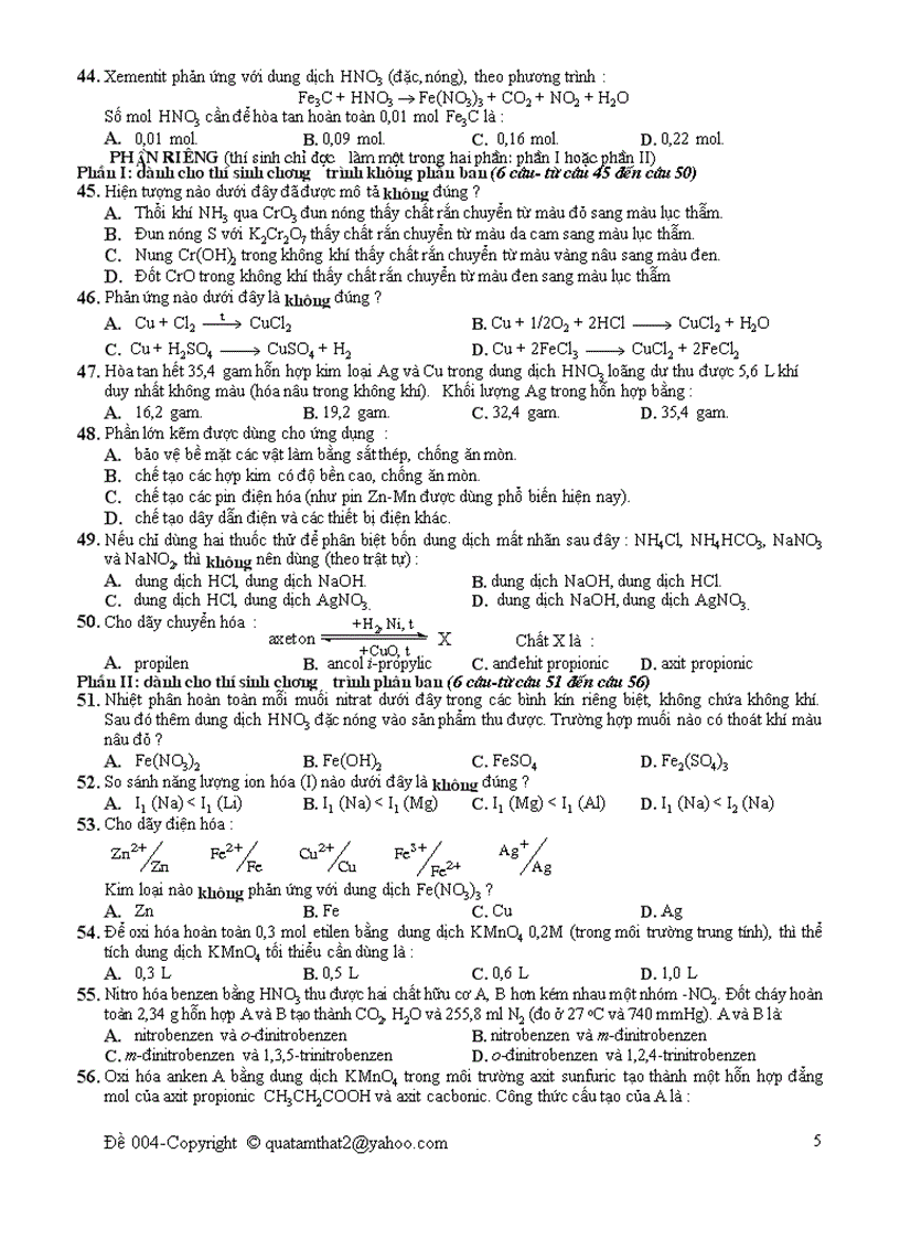 Đề thi thử Đại học môn Hóa 16