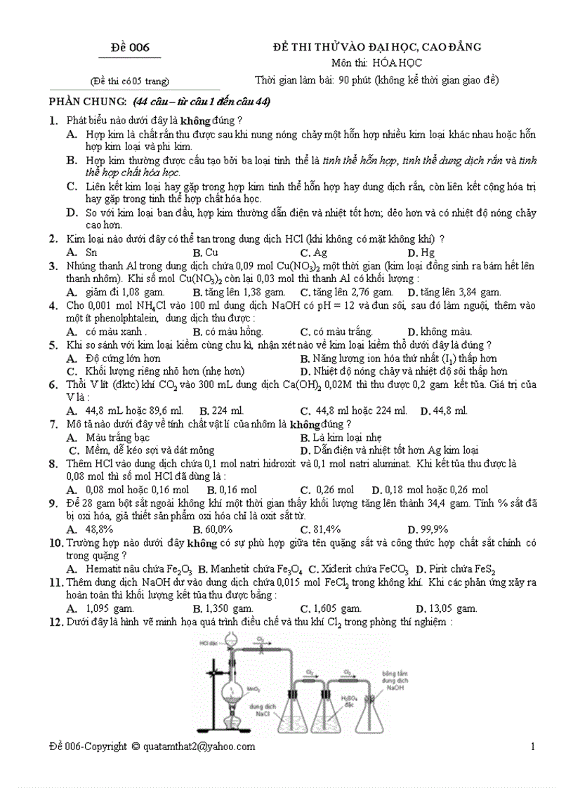 image for page Đề thi thử Đại học môn Hóa 18