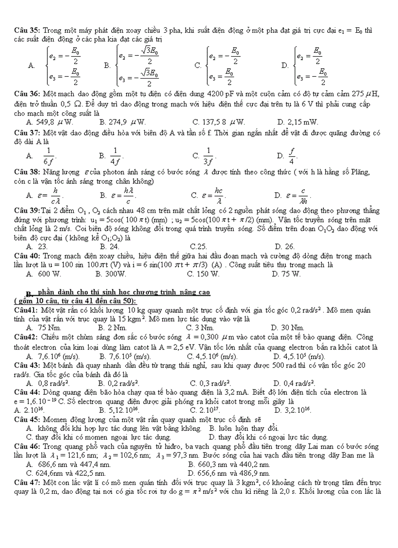 image for page Đề thi thử Đại học môn Lý 1
