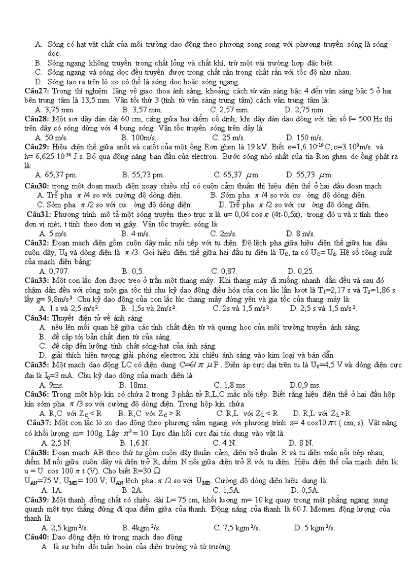 image for page Đề thi thử Đại học môn Lý 4