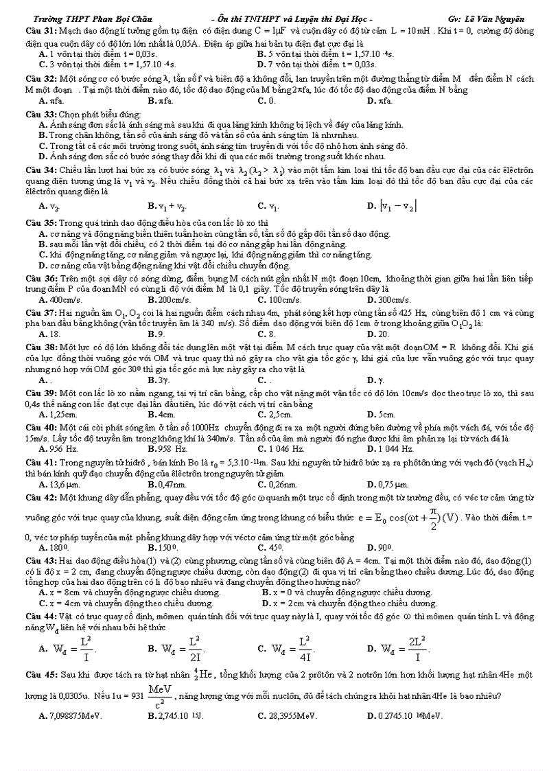image for page Đề thi thử Đại học môn Lý 10