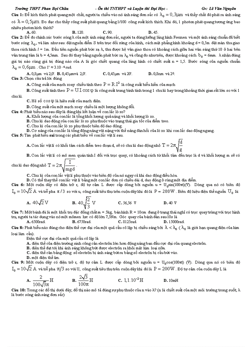 image for page Đề thi thử Đại học môn Lý 10