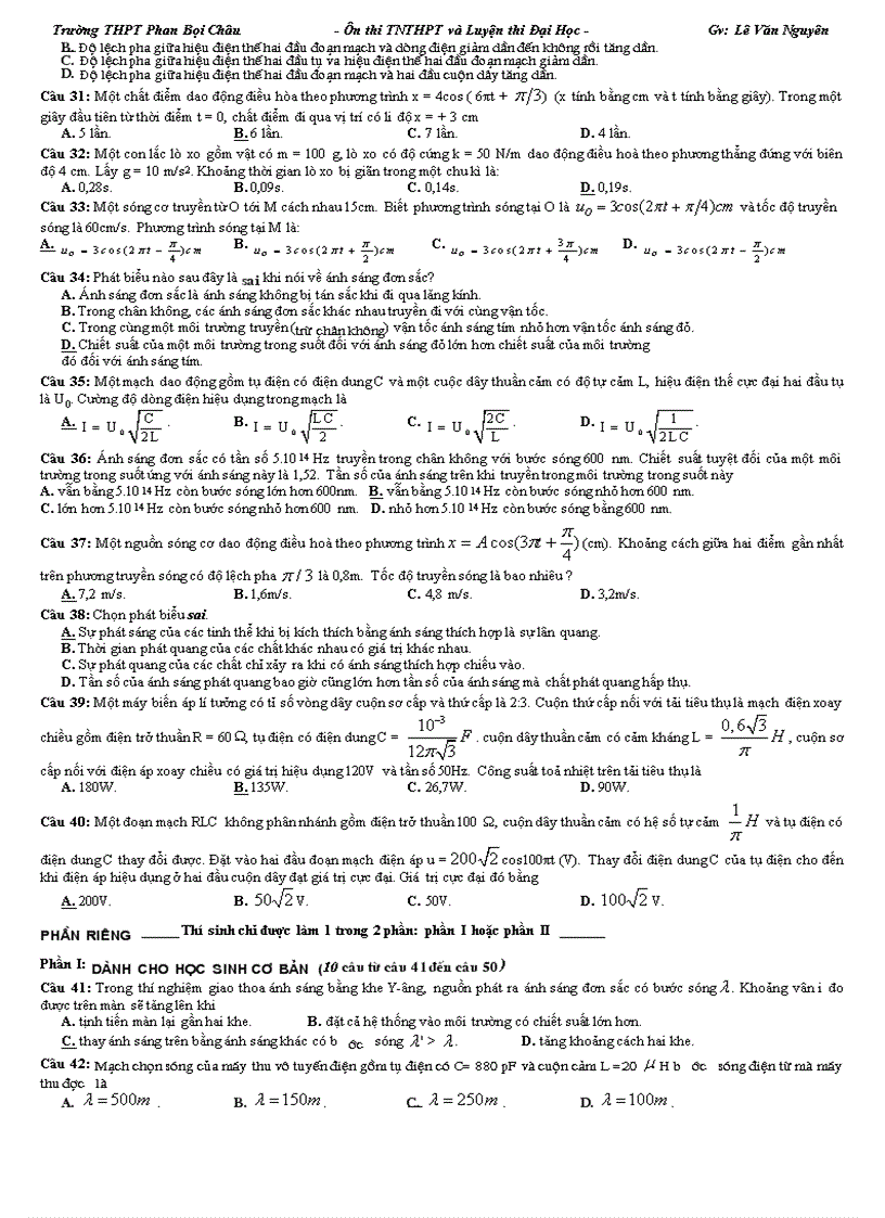 image for page Đề thi thử Đại học môn Lý 10