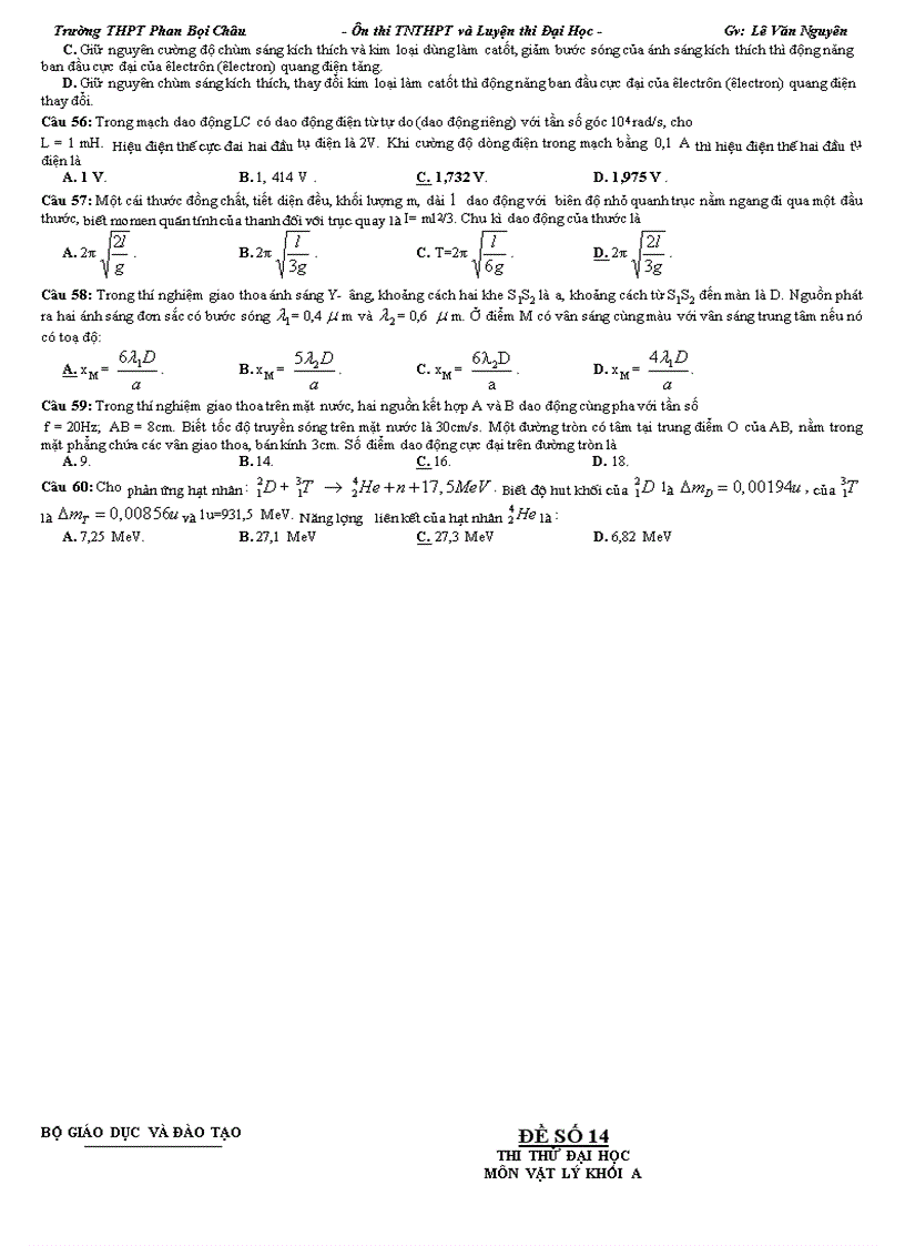 image for page Đề thi thử Đại học môn Lý 10