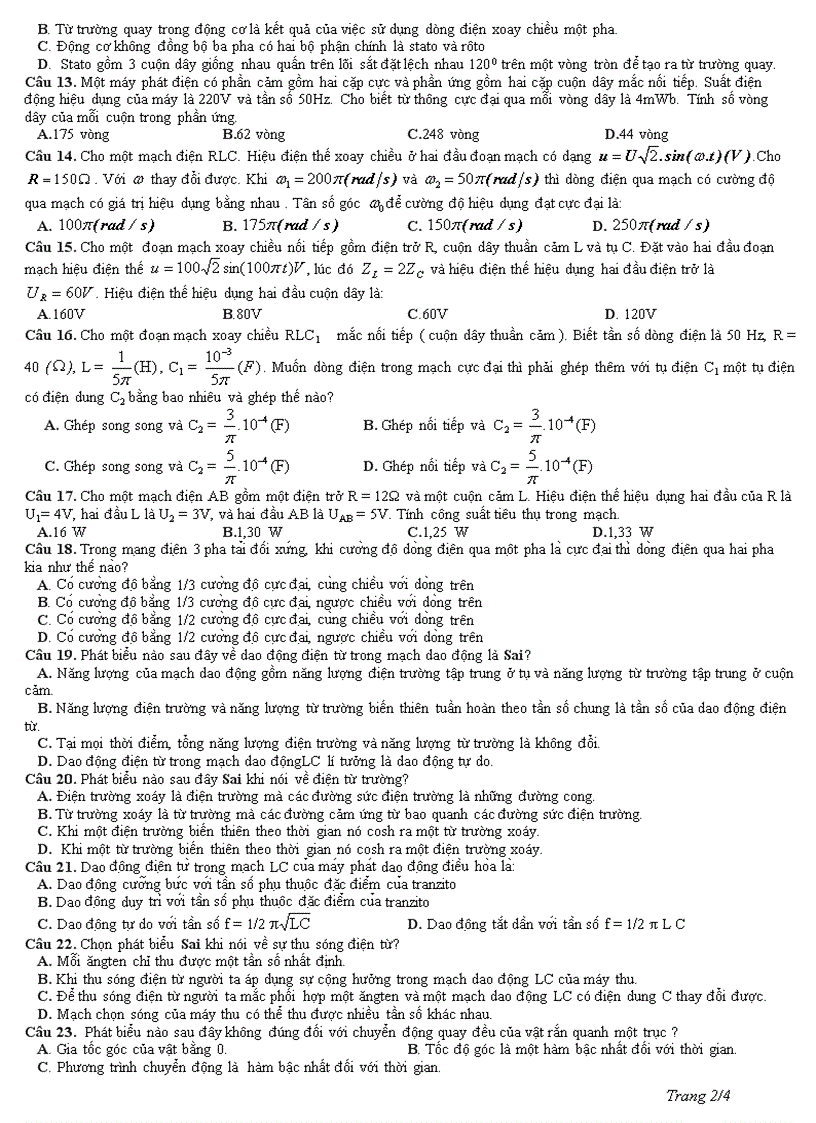 image for page Đề thi thử Đại học môn Lý 12