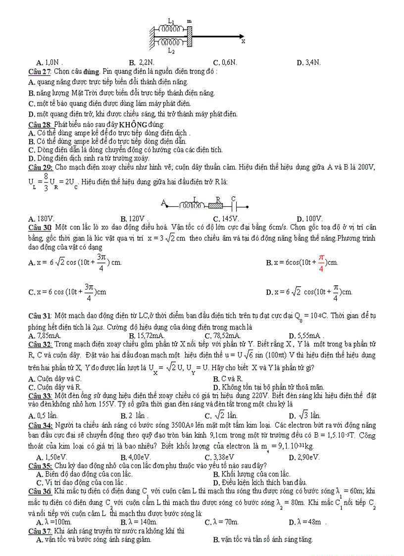 Đề thi thử Đại học môn Lý 46