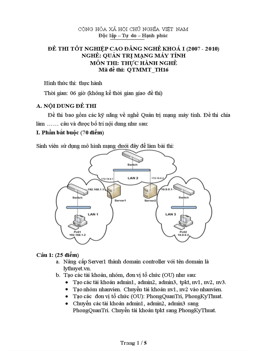 image for page Đề thi nghề Quản trị mạng máy tính Thực hành nghề 16