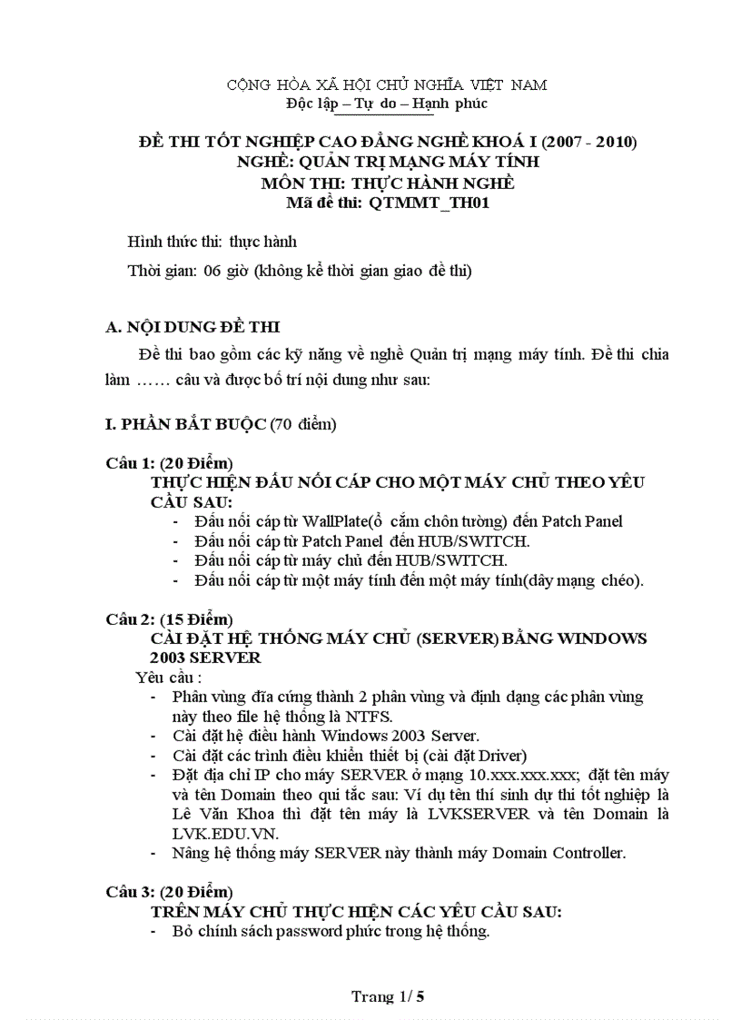 image for page Đề thi nghề Quản trị mạng máy tính Thực hành nghề 1