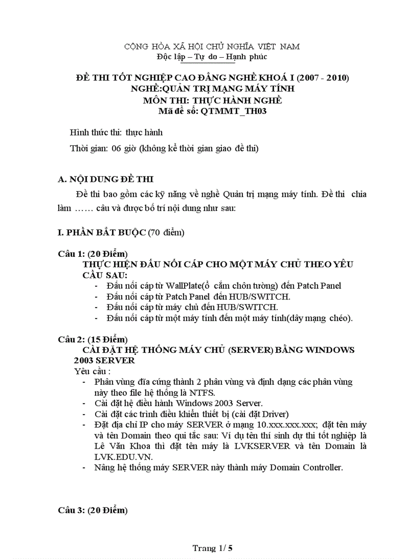 image for page Đề thi nghề Quản trị mạng máy tính Thực hành nghề 3