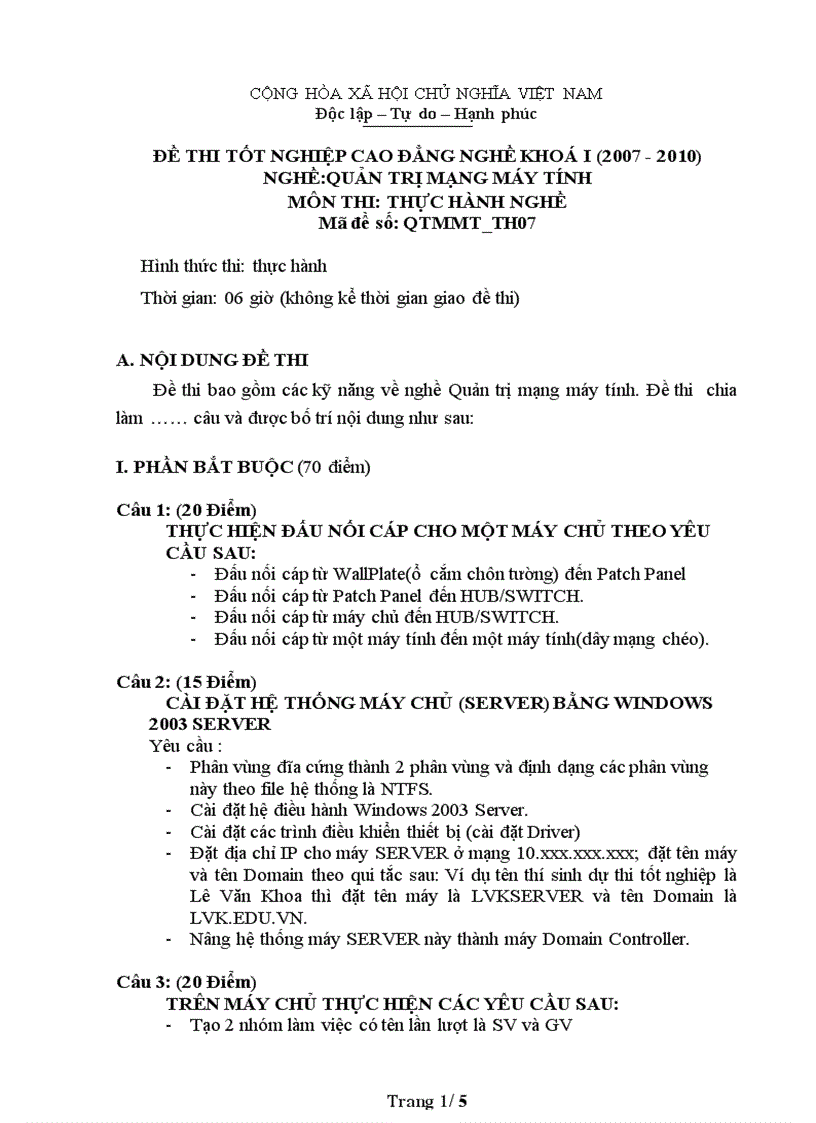 image for page Đề thi nghề Quản trị mạng máy tính Thực hành nghề 7