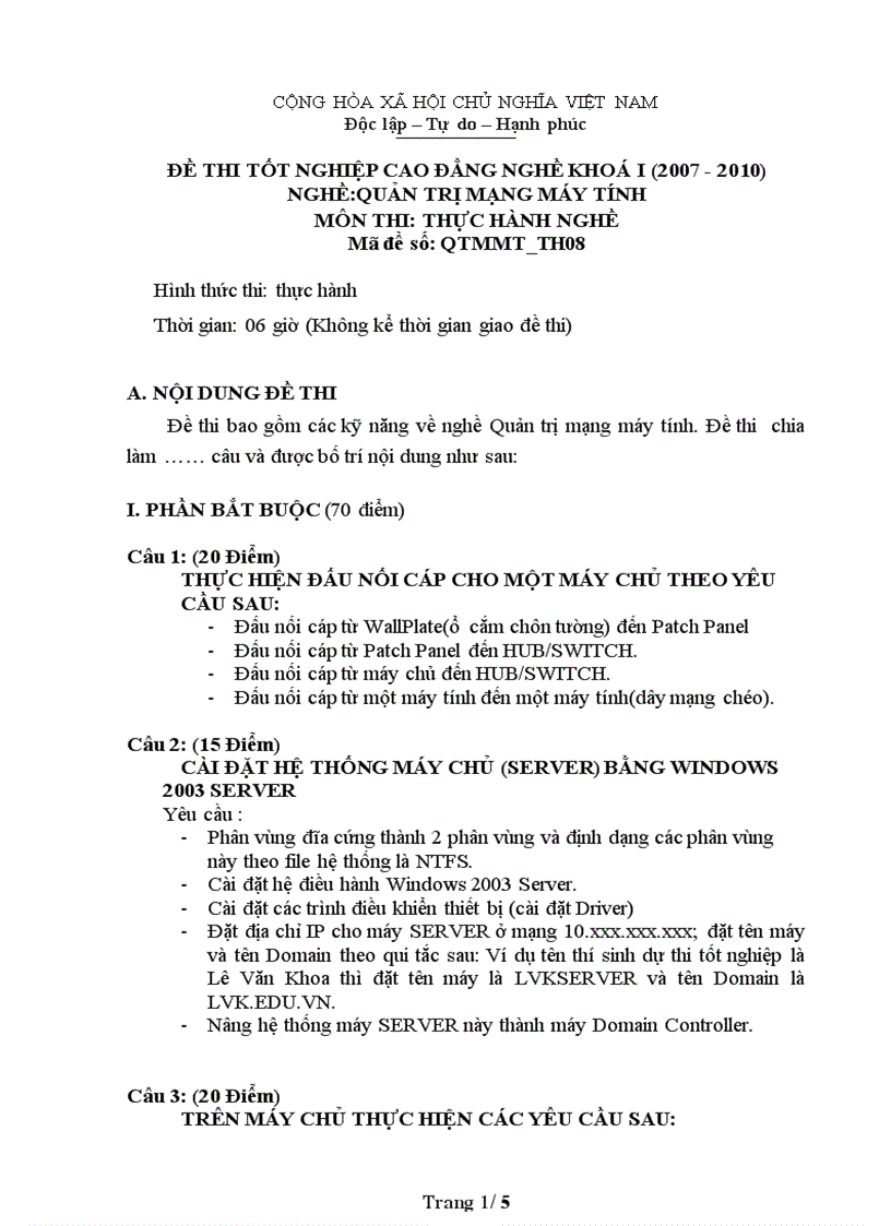 image for page Đề thi nghề Quản trị mạng máy tính Thực hành nghề 8