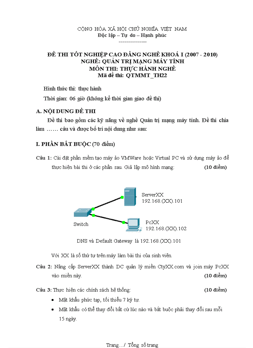 image for page Đề thi nghề Quản trị mạng máy tính Thực hành nghề 22