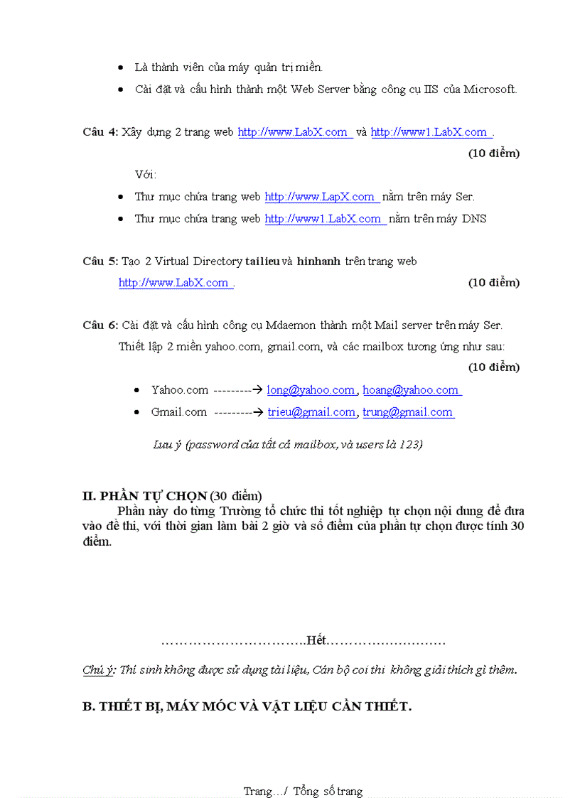 Đề thi nghề Quản trị mạng máy tính Thực hành nghề 24