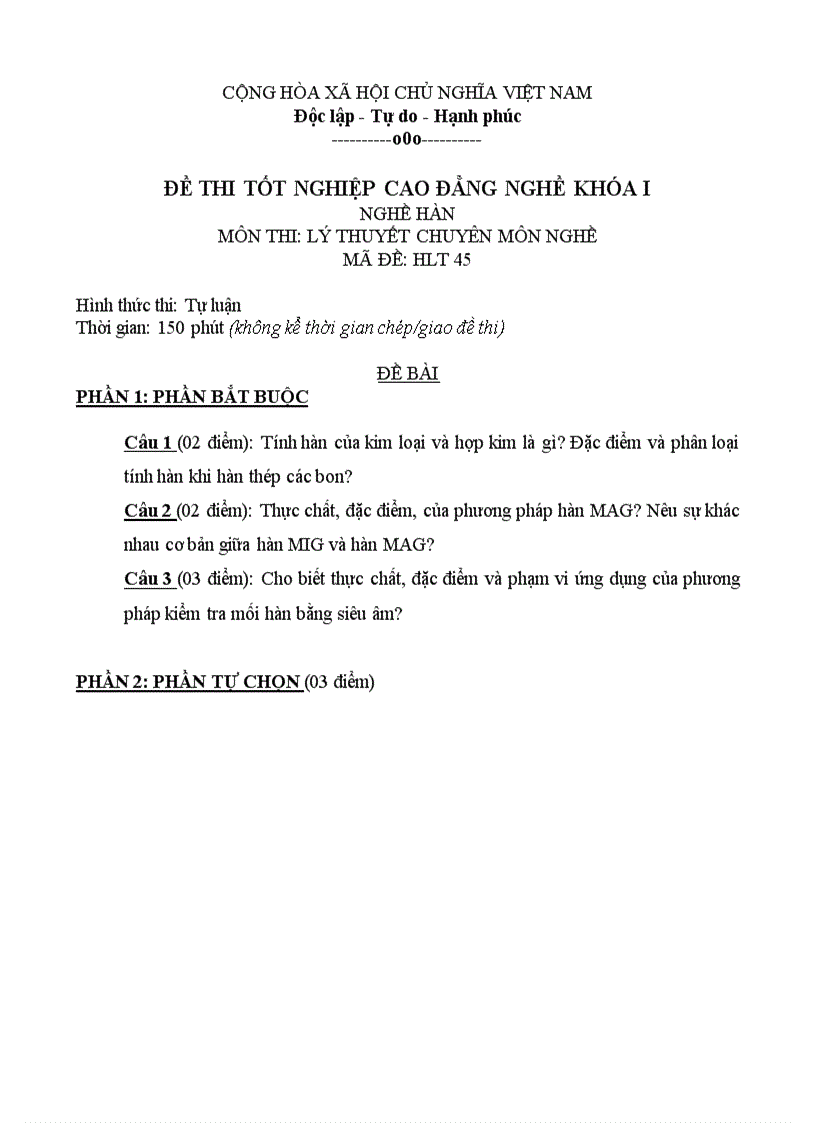 image for page Đề thi lý thuyết nghề hàn và đáp án 45