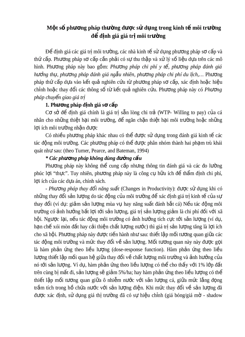 image for page Một số phương pháp thường được sử dụng trong kinh tế môi trường để định giá giá trị môi trường