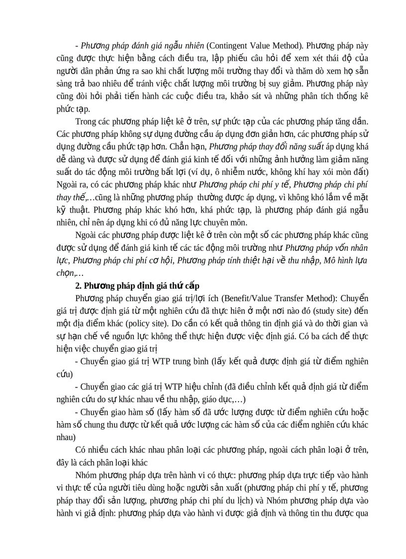 image for page Một số phương pháp thường được sử dụng trong kinh tế môi trường để định giá giá trị môi trường