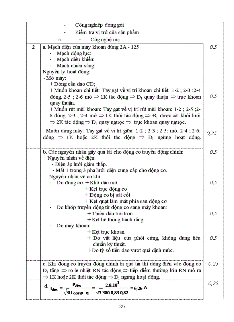 Đáp án đề thi lý thuyết nghề điện công nghiệp 3