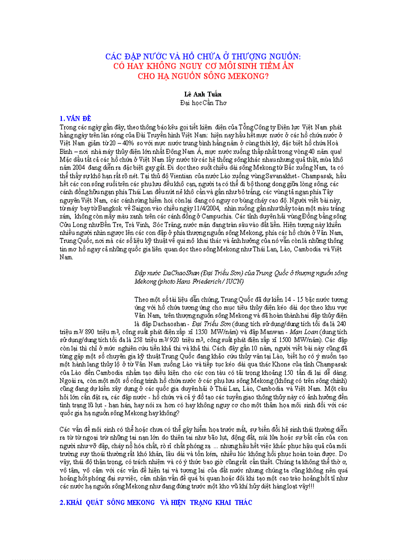 image for page Các đập nước và hồ chứa ở thượng nguồn