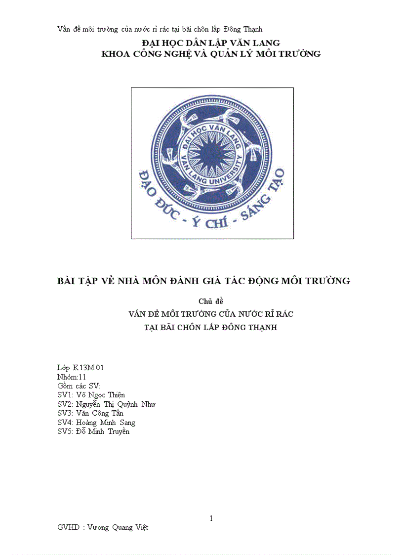 image for page Vấn đề môi trường của nước rỉ rác tại bãi chôn lấp đông thạnh