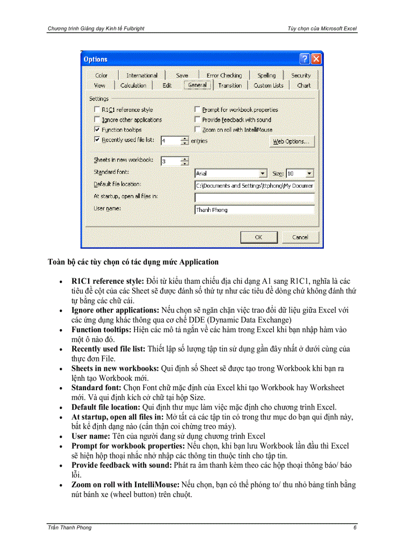 image for page Excel Tool Options