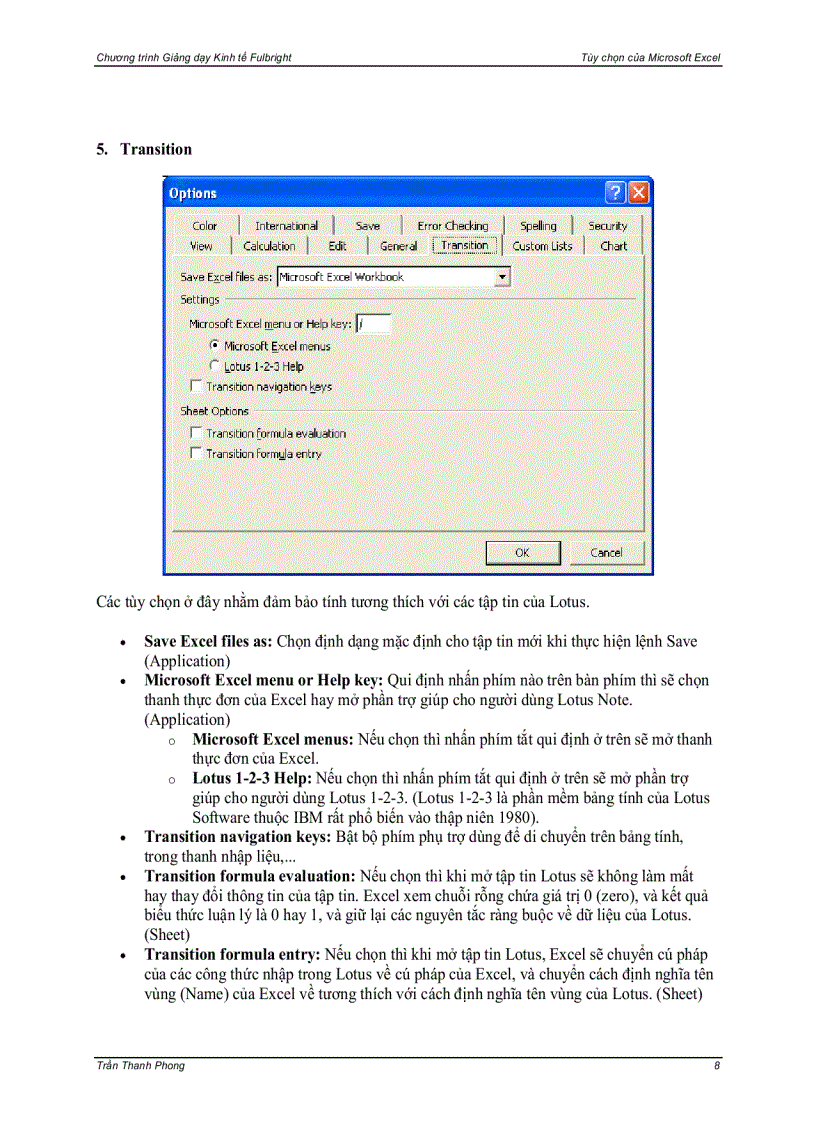 image for page Excel Tool Options