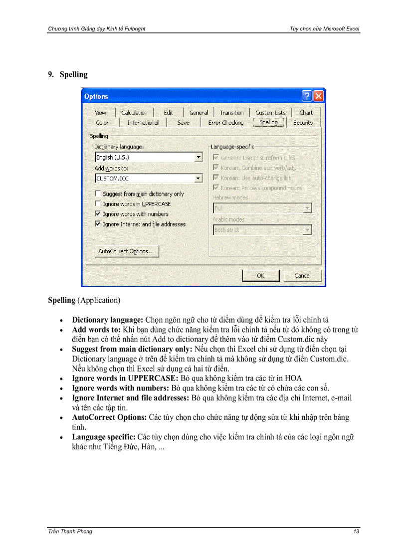 image for page Excel Tool Options