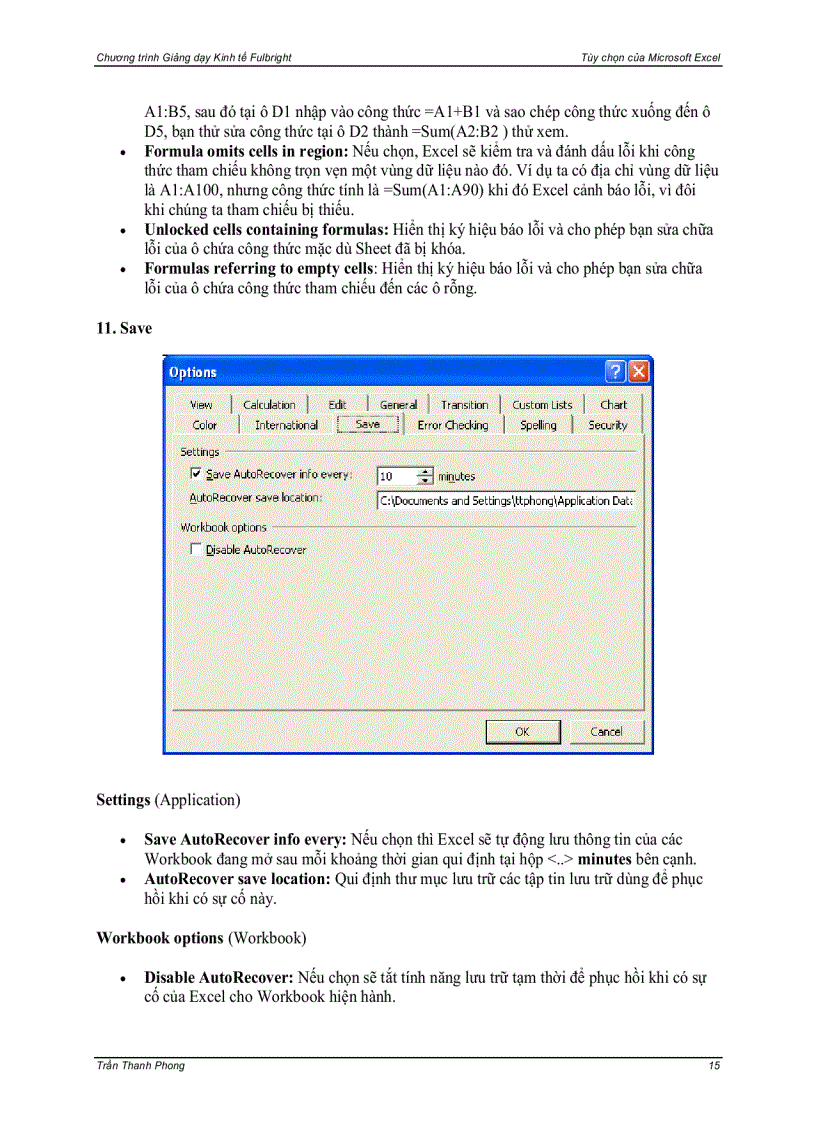 image for page Excel Tool Options