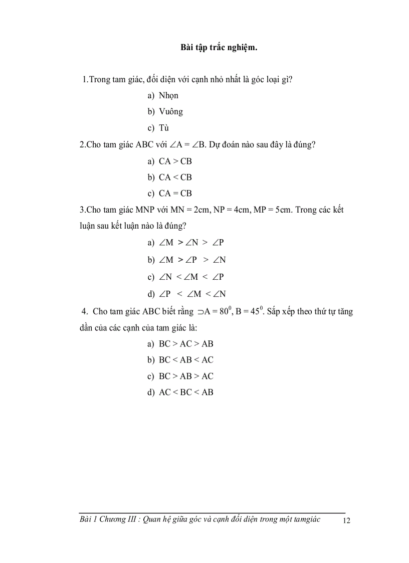 image for page Quan hệ giữa góc và cạnh đối diện trong một tam giác I
