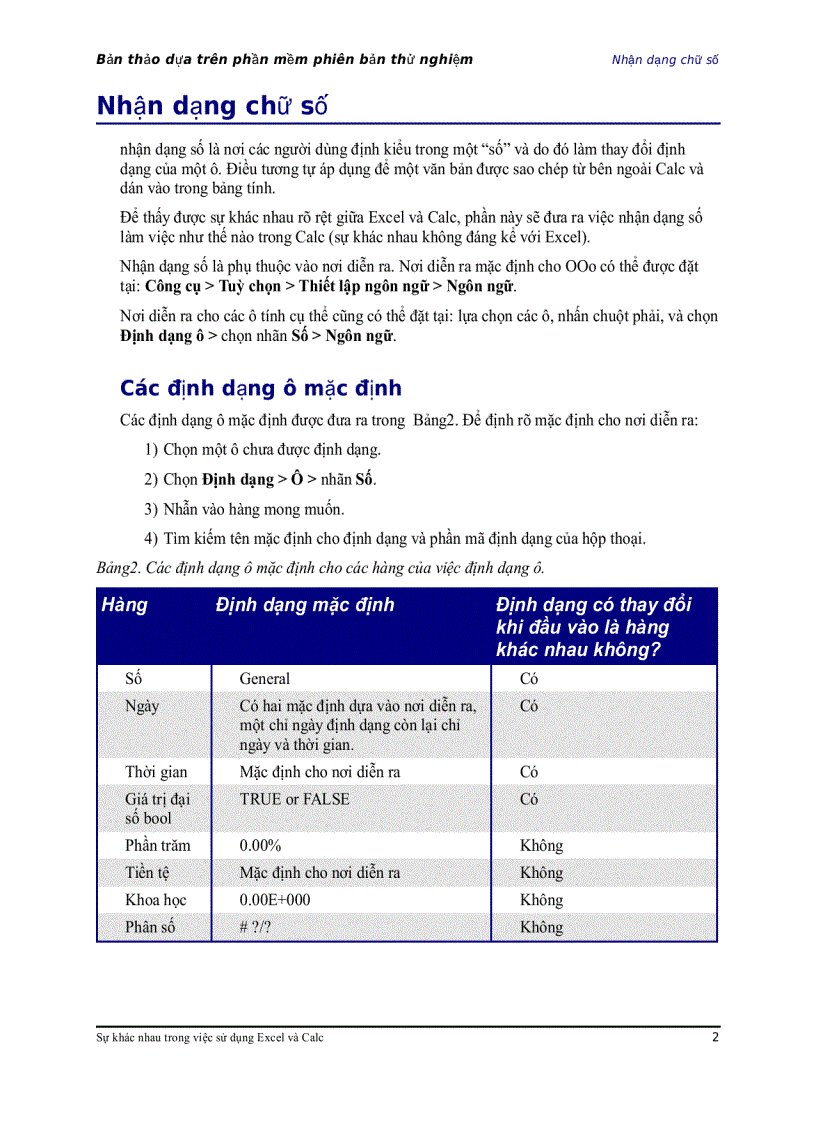 image for page Sự khác nhau trong cách sử dụng Calc và Excel