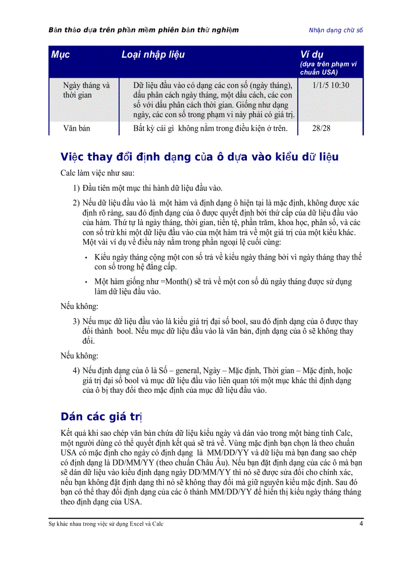 image for page Sự khác nhau trong cách sử dụng Calc và Excel