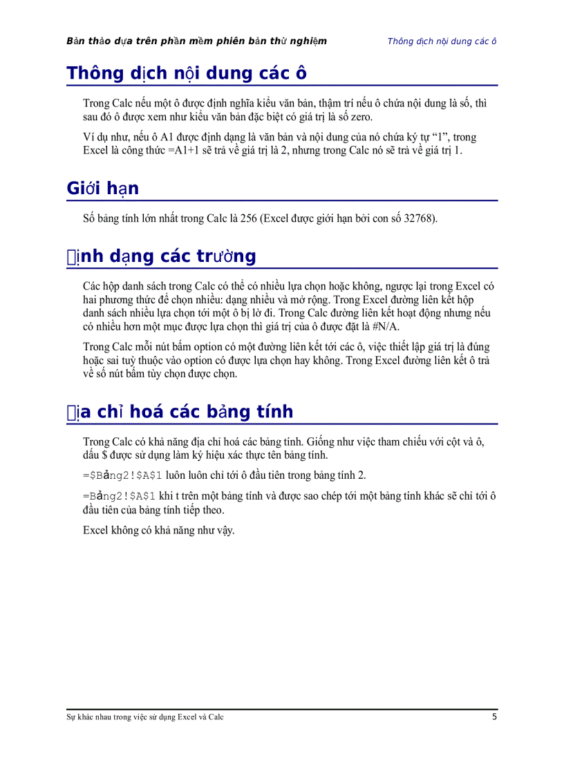 image for page Sự khác nhau trong cách sử dụng Calc và Excel