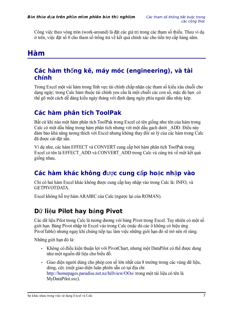 image for page Sự khác nhau trong cách sử dụng Calc và Excel