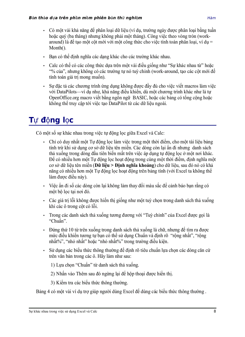image for page Sự khác nhau trong cách sử dụng Calc và Excel