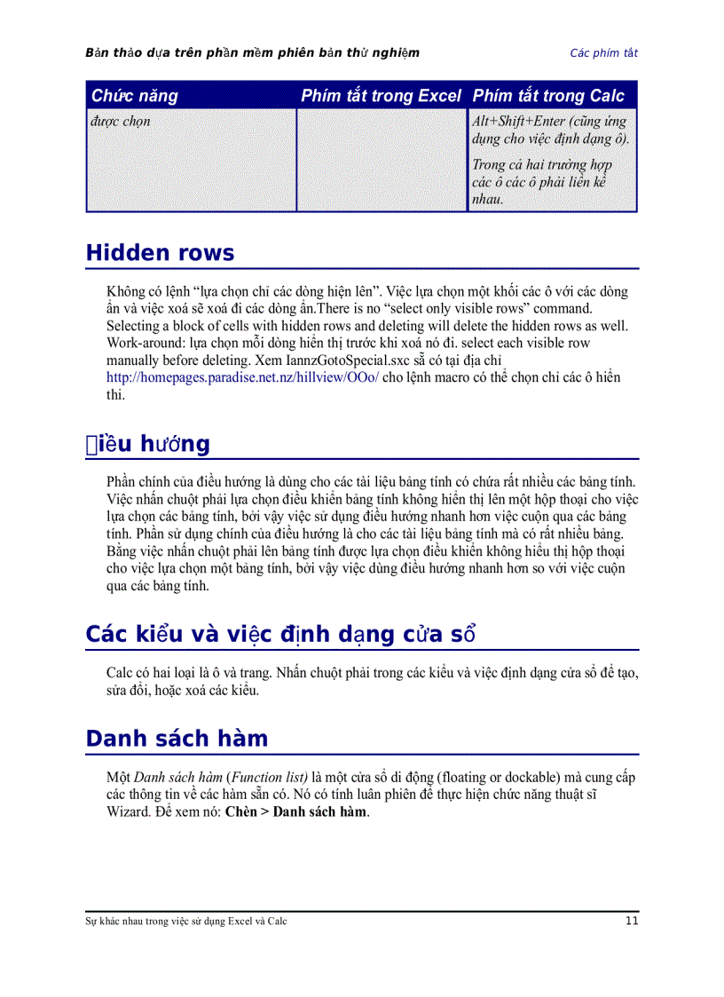image for page Sự khác nhau trong cách sử dụng Calc và Excel