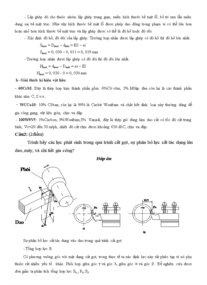 Đáp án lý thuyết cắt gọt kim loại 30