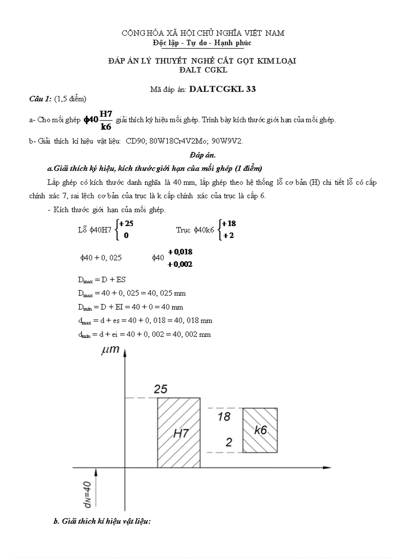 Đáp án lý thuyết cắt gọt kim loại 33