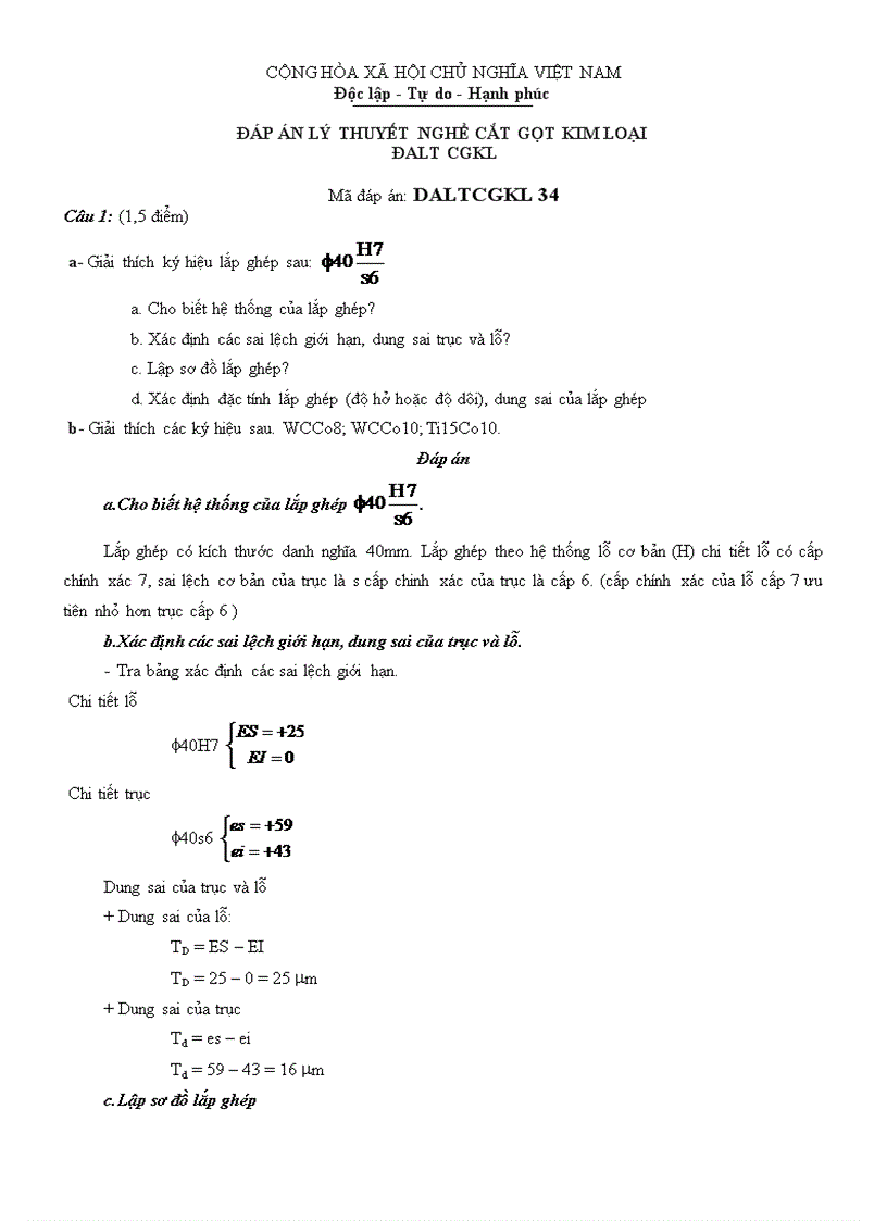 Đáp án lý thuyết cắt gọt kim loại 34