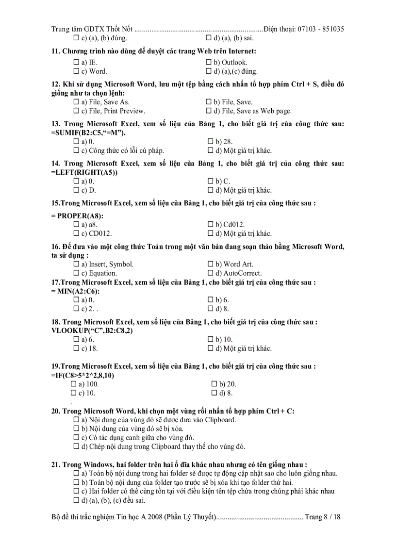 image for page Đề thi chứng chỉ a tin học