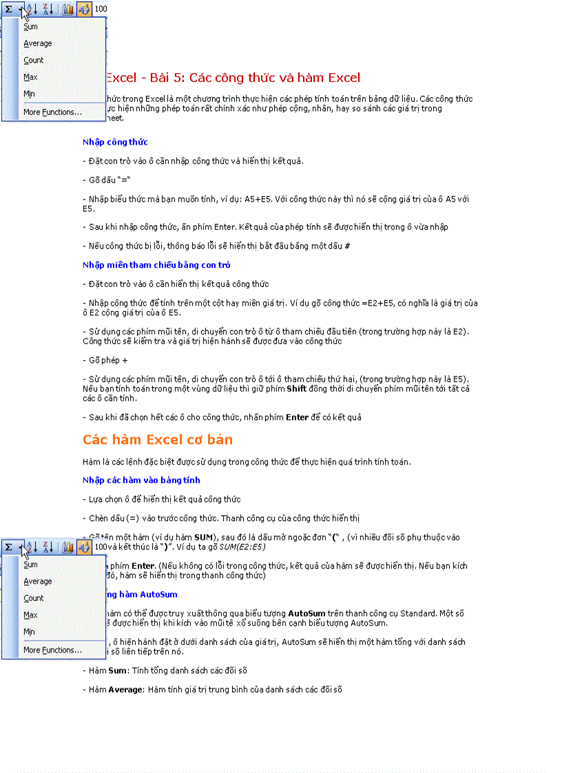 image for page MS Excel Bài 5 Các công thức và hàm Excel