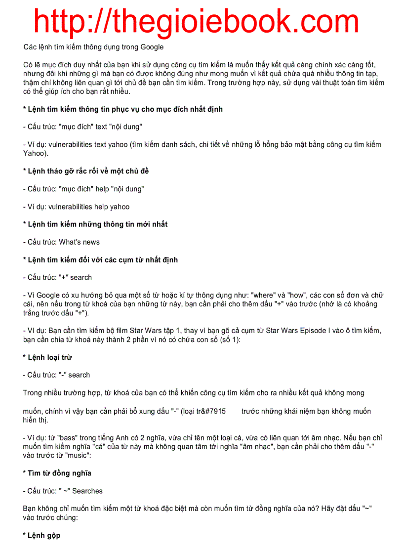 image for page Các lệnh tìm kiếm thông dụng trong Google